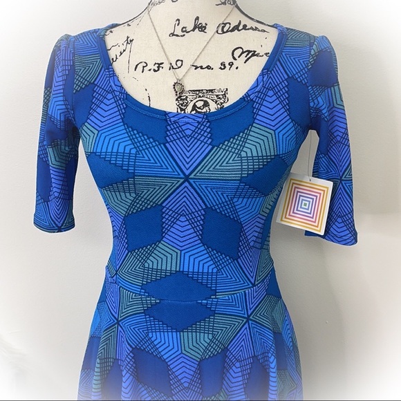 💕New With Tag Blue Lularoe Nicole Fit & Flare Dress💕 - Picture 8 of 16